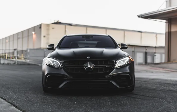 Picture Mercedes, Front, AMG, Black, Evening, E63, Face, Sight