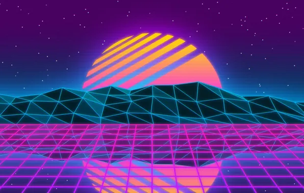 Wallpaper The sun, Reflection, Music, Star, Style, Background, 80s, Style,  Neon, Illustration, 80's, Synth, Retrowave, Synthwave, New Retro Wave,  Futuresynth images for desktop, section рендеринг - download