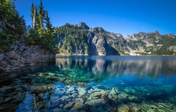 Picture mountains, lake, stones, the bottom, Washington, The cascade mountains, Washington State, Cascade Range, Snow Lake, …