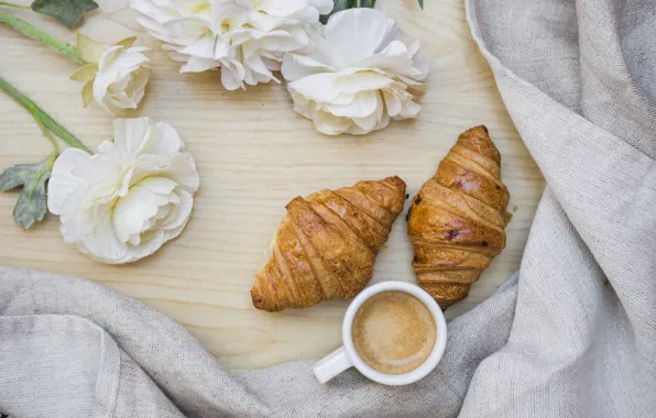 Picture flowers, coffee, Breakfast, morning