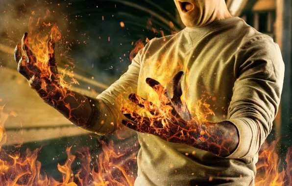 Picture fire, photoshop, hands, male