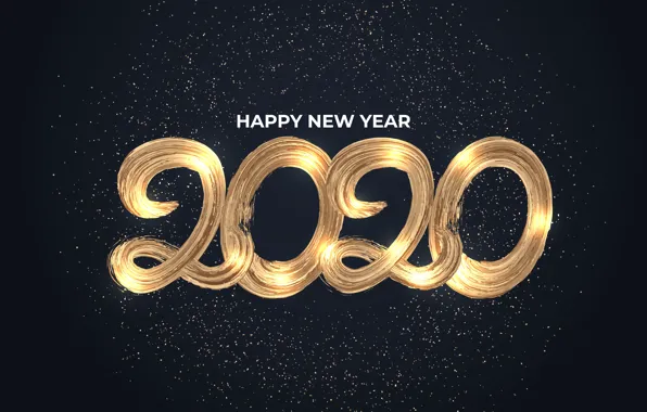 Picture New year, golden, black background, happy, black, background, New Year, decoration, 2020