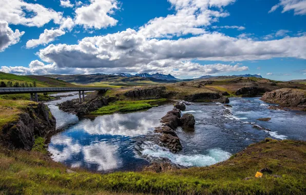 Picture summer, the sky, clouds, river, Iceland
