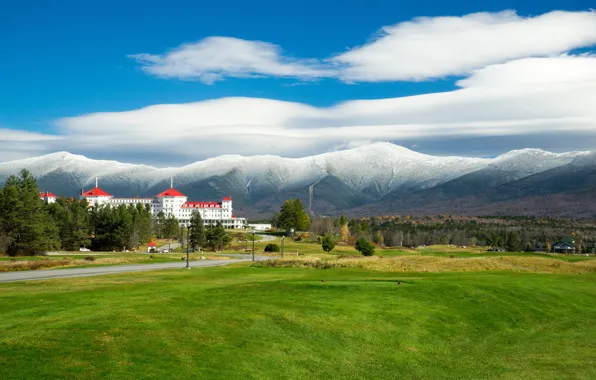 Picture clouds, mountains, USA, New Hampshire, Mount Washington Hotel
