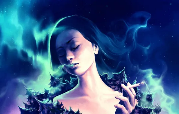 Picture space, stars, trees, smoke, Northern lights, cigarette, space, earth, trees, smoke, stars, planet earth, cigarette, …