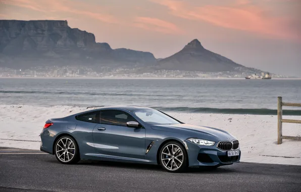 Picture wave, rocks, coupe, BMW, 2018, 8-Series, 2019, pale blue, M850i xDrive, Eight, G15