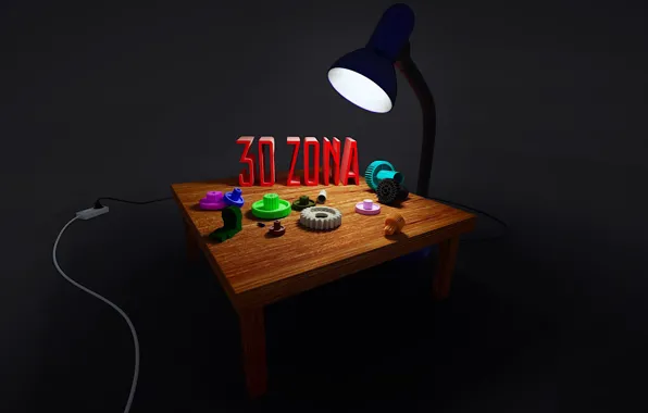 Picture lamp, gear, 3D render, on a dark background, 3D printers