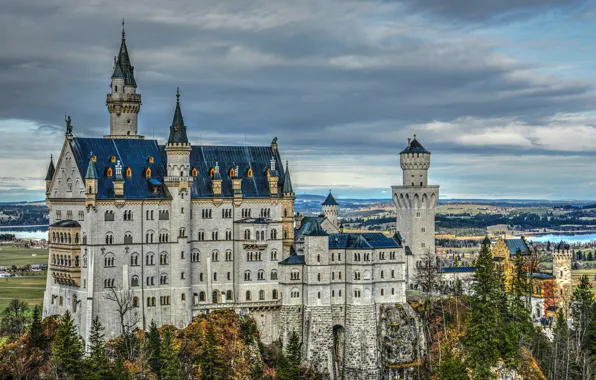 Picture trees, castle, Germany, Bayern, Germany, Bavaria, Neuschwanstein Castle, Neuschwanstein Castle, Schwangau, Schwangau