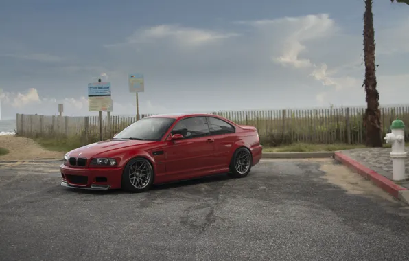 Picture BMW, Red, e46, M3, Сurb