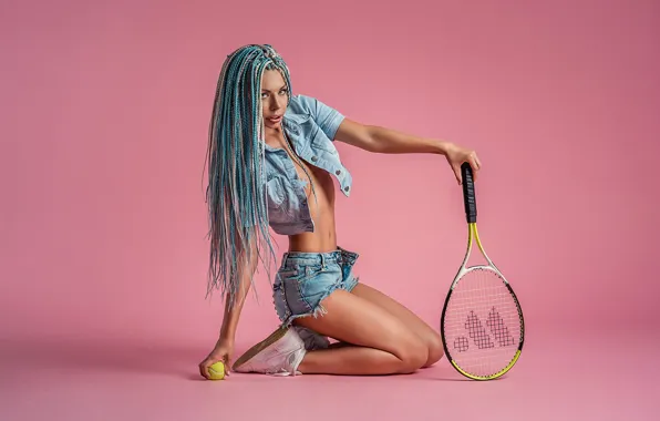 Picture model, look, tennis, ball, blue hair, A Diakov George
