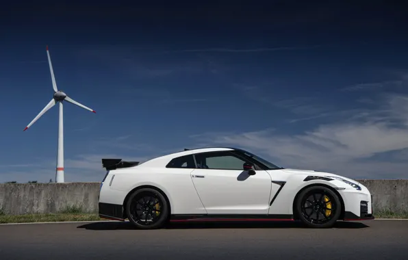 Picture white, Nissan, GT-R, side view, R35, Nismo, 2020, 2019