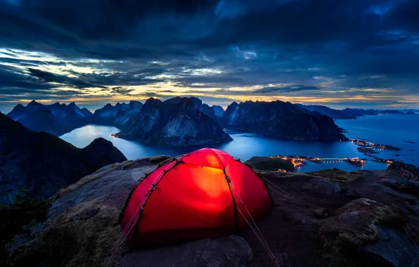 Picture clouds, the evening, Norway, tent, Lofoten