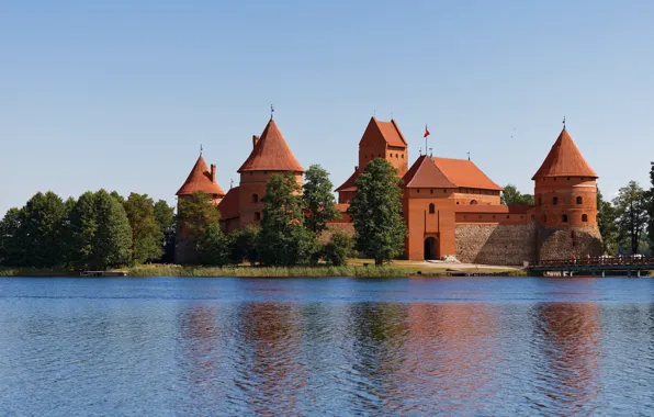 Picture water, lake, castle, island, Lithuania, Trakai castle, Trakai, Lake Galve