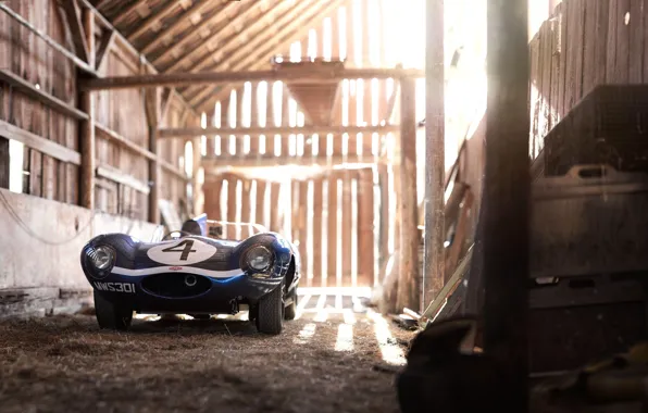 Picture Retro, The barn, Car, Jaguar D-Type