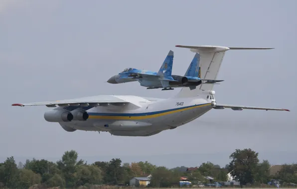 Picture The plane, Ukraine, Su-27, Military transport, Il-76MD, Ukrainian air force