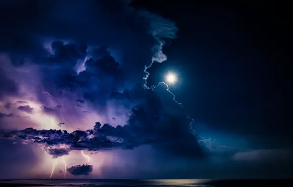 Picture the storm, clouds, zipper, The moon, moon, lightning, clouds, thunderstorm, Takafumi Yamashita