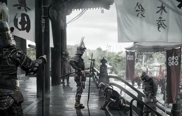 Picture Asia, Japan, army, soldiers, warriors, banners, samurai, David Benzal, Asia Legends