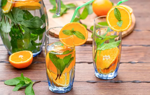 Picture oranges, glasses, mint, lemonade