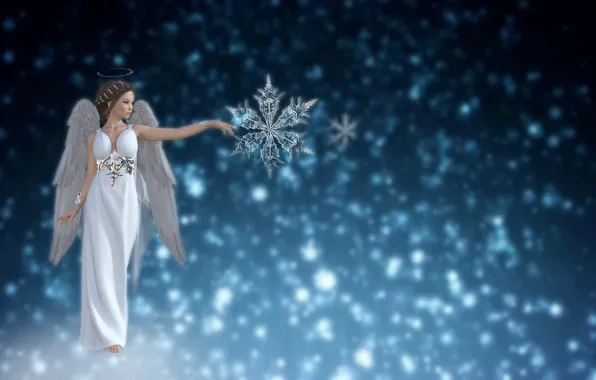 Picture the sky, background, snow, winter, star, Christmas, angel, fantasy, love, crystal snowflake