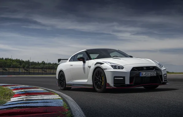 Picture white, Nissan, GT-R, on the track, R35, Nismo, 2020, 2019