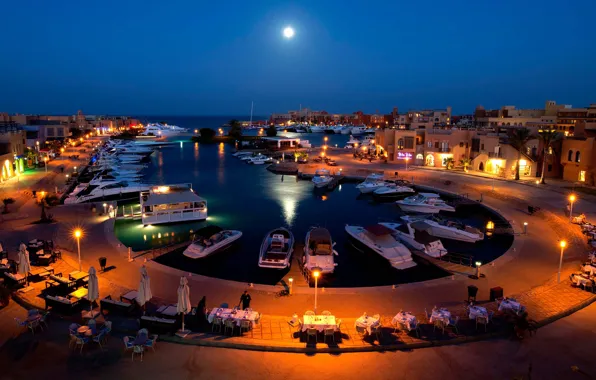 Picture sea, night, the city, lights, shore, building, Marina, home, boats, pier, lighting, cafe, Dubai, resort, …