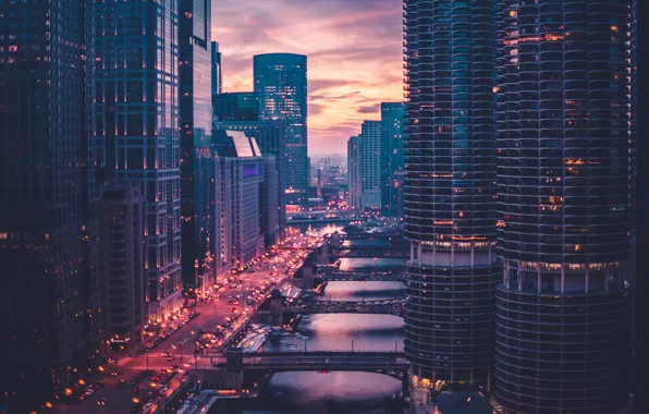 Picture the city, movement, skyscrapers, Chicago, USA, USA, bridges, Chicago