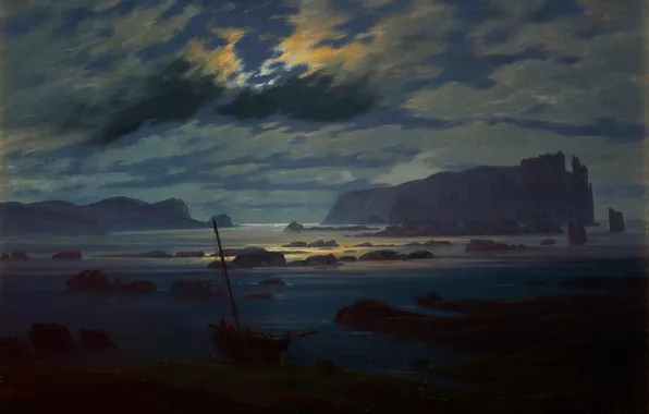 Picture Clouds, Night, Ship, Picture, Coast, Caspar David Friedrich, Caspar David Friedrich, Northern sea in the …