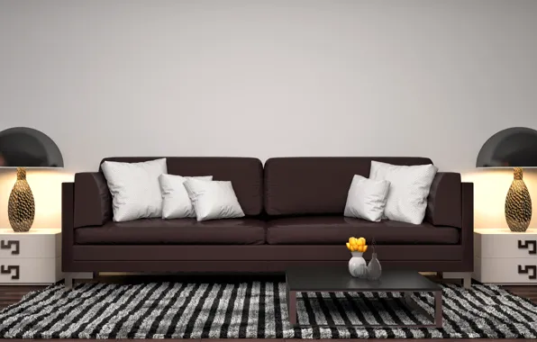 Picture design, lamp, sofa, pillow, modern