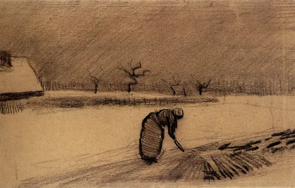 Picture Vincent van Gogh, Woman with a Fork, in a Winter Landscape