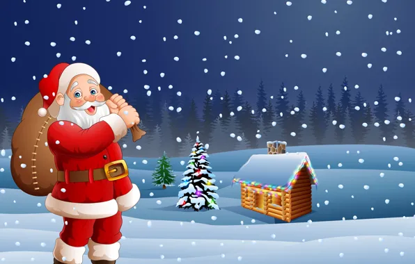 Picture photo, Winter, Snow, House, New year, Santa Claus, Vector graphics