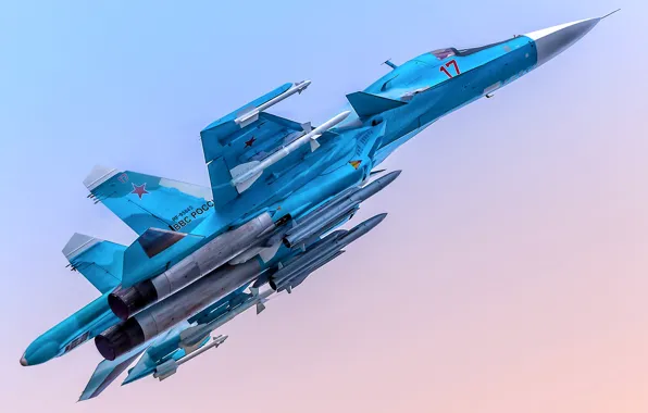 Picture fighter-bomber, Su-34, supersonic, Videoconferencing Russia, Su-34, 4++generation