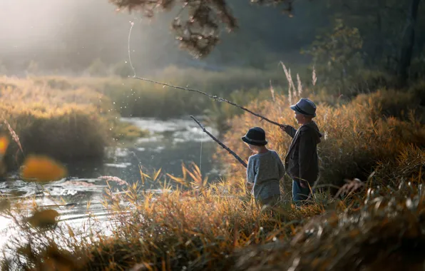 Picture river, fishing, boys