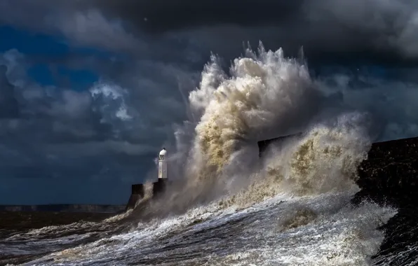 Picture sea, squirt, storm, nature, wave, Lighthouse, beautiful, the breakwater