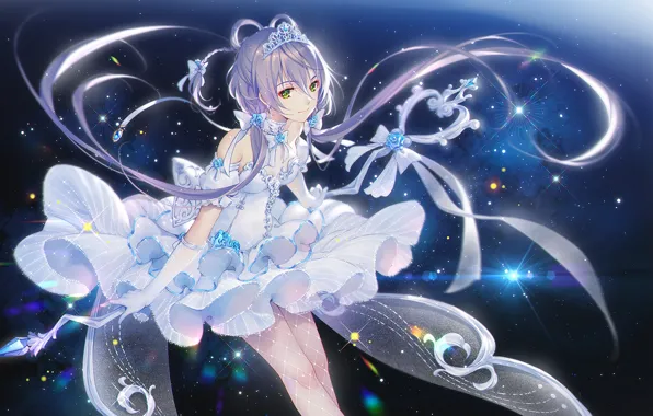 Picture girl, magic, crown, white dress, Vocaloid, stars, Luo Tianyi, TID