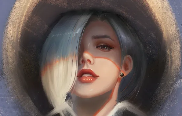 Picture face, hat, sponge, white hair, Ashe, Overwatch, light and shadow, Ash