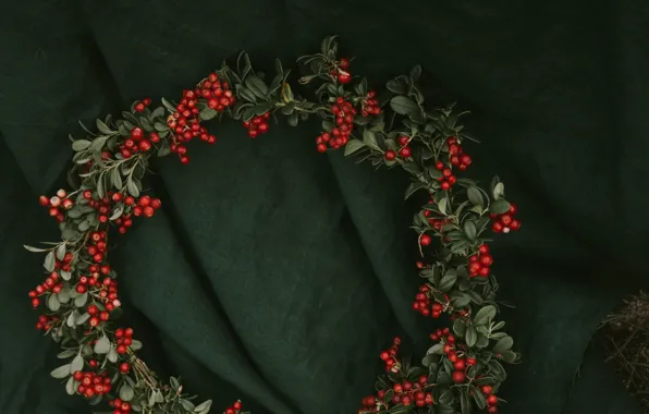 Picture leaves, berries, red, fabric, material, wreath, bunches, cranberries