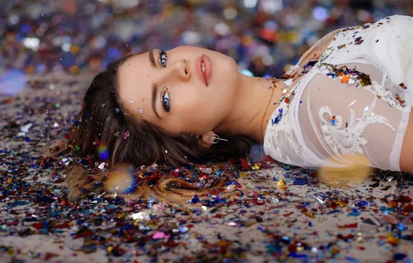 Picture Girl, Beautiful, Eyes, Sight, Brown-haired, Confetti