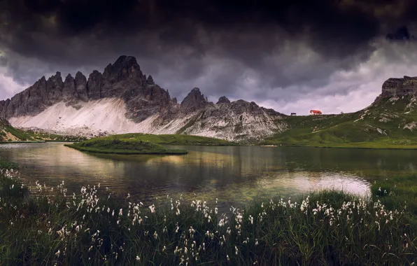 Picture mountains, lake, The Dolomites