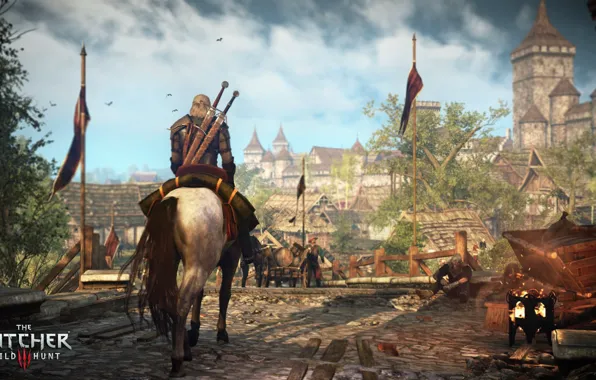Picture the city, Geralt, The Witcher 3: Wild Hunt, The Witcher 3: Wild Hunt, roach, Novigrad