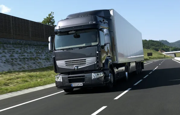 Picture track, truck, Renault, tractor, 4x2, the trailer, dark gray, Premium Route, Renault Trucks