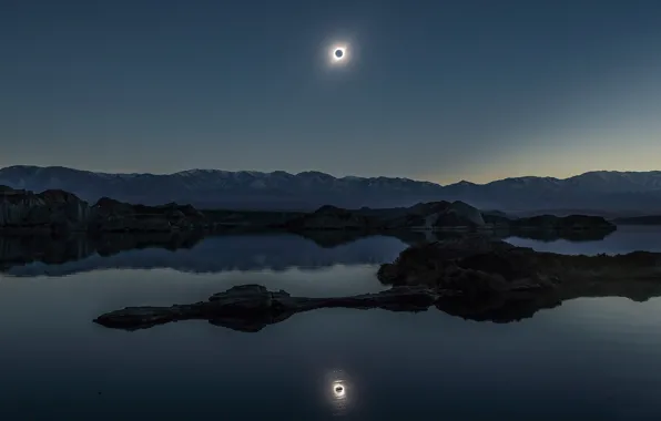 Picture reflection, The sun, The moon, Eclipse, Moon, Sun, eclipse, reflection