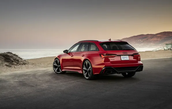 Picture beach, red, Audi, shore, universal, RS 6, 2020, 2019, V8 Twin-Turbo, RS6 Avant