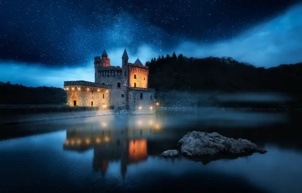 Picture the sky, night, castle, France, stars, Loire