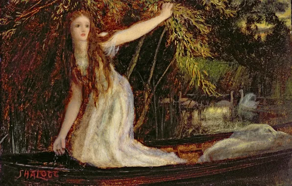 Picture red, the girl on the boat, Arthur Hughes, Lady Shallot