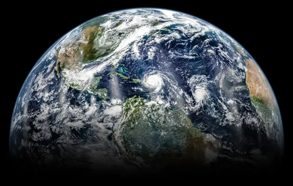 Picture space, planet, Earth, hurricane, continents