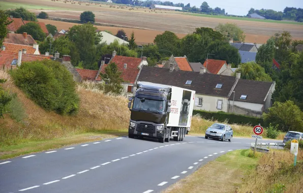 Picture road, home, truck, Renault, settlement, tractor, 4x2, the trailer, Renault Trucks, T-series