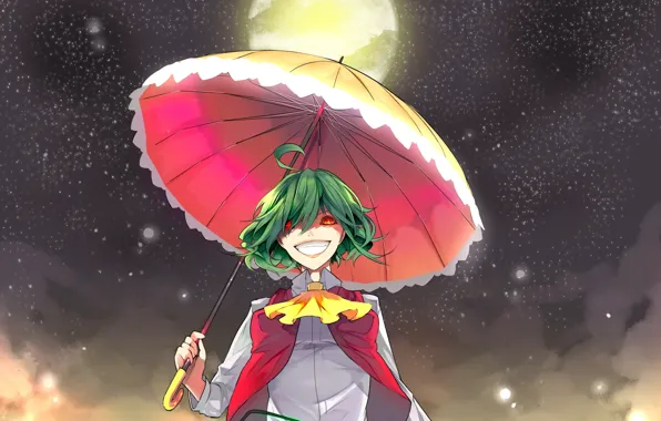 Picture the full moon, red eyes, night, under the umbrella, hell of a grin, Kazami Yuuka, …