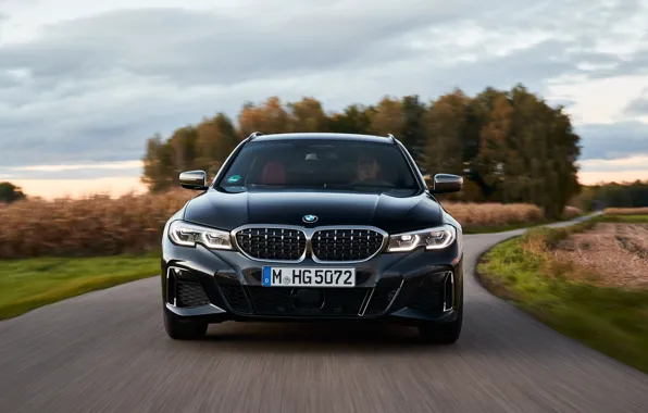 Picture road, black, BMW, front, 3-series, universal, 3P, 2020, 2019, G21, M340i xDrive Touring