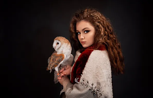 Picture look, owl, hair, Girl, curls, Alina Zaslavska, Gregory Levin
