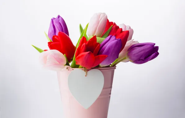 Picture love, flowers, heart, bouquet, colorful, tulips, red, love, white, heart, wood, flowers, romantic, tulips, spring, …
